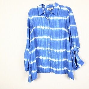 Jones New York burnout blue button up top